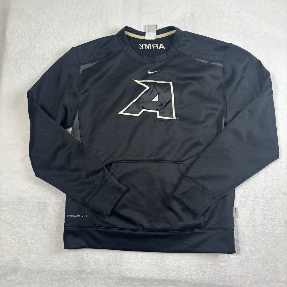 Nike Therma-Fit Army Pullover Black LS Center Swoosh‎ Sweatshirt Men's Small